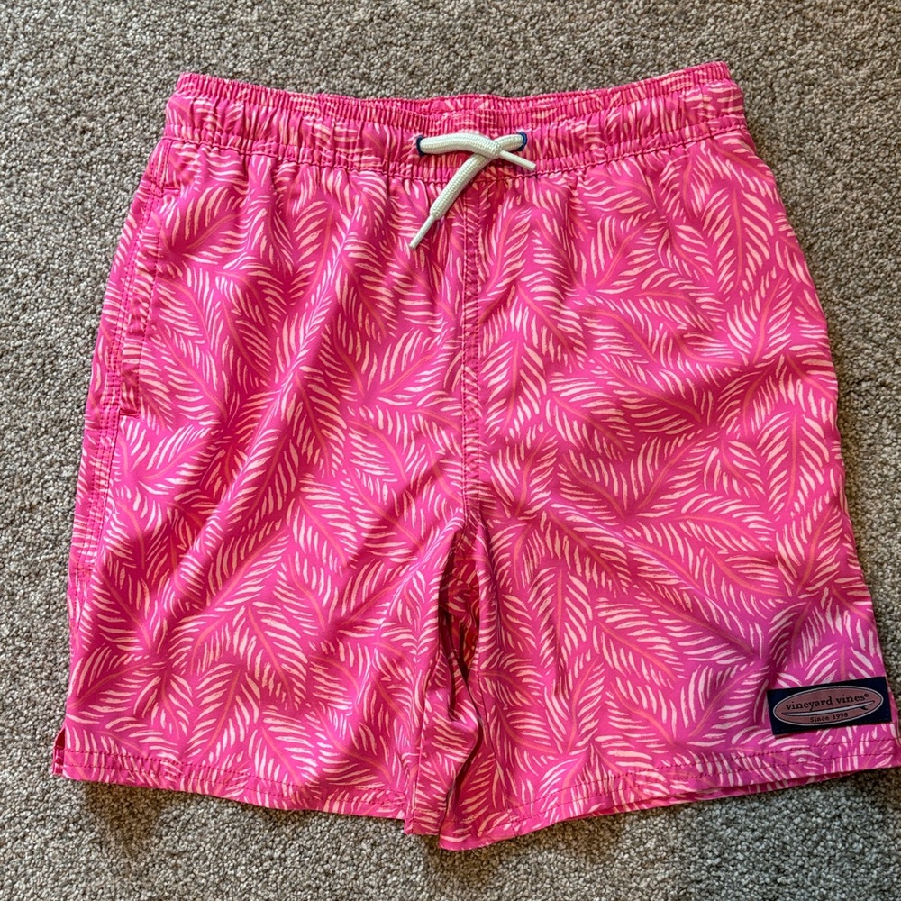 Vineyard Vines Pink Leaf Print Swim Shorts